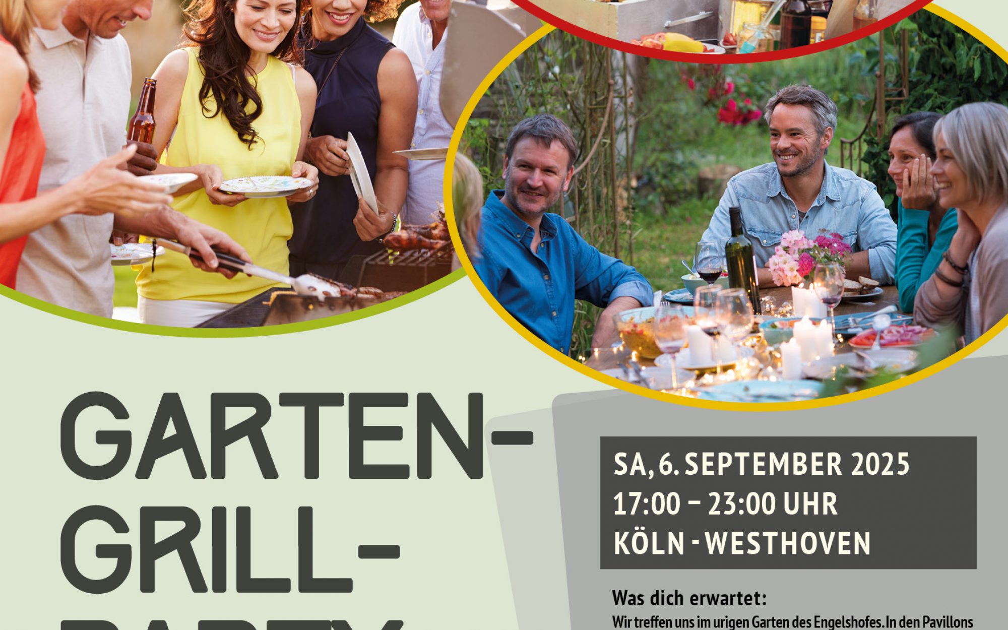 FUSION-Event_25.09.06_Plakat_Garten-Grillparty_AG 25-39, 35-49, 45-59_Köln-Westhoven